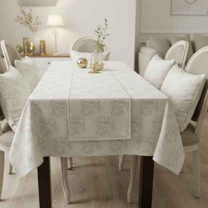 Ramadan Vibes 4-Piece Table Set, Premium Chenille, Tablecloth, Runner & 2 Cushion Covers