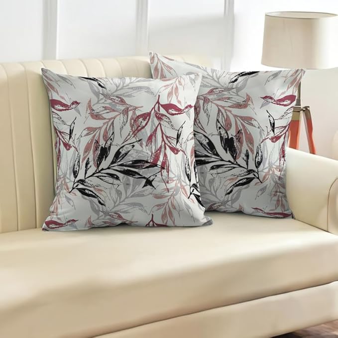 أغطية وسائد مخملية مطبوعة من INTEX CURTAINS HOUSE، أغطية وسائد مزخرفة بنقوش أوراق الشجر، مجموعة من قطعتين 