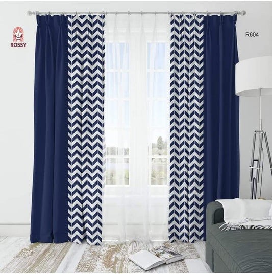 Velvet Striped With 2 Navy Panels - Steel Grommets