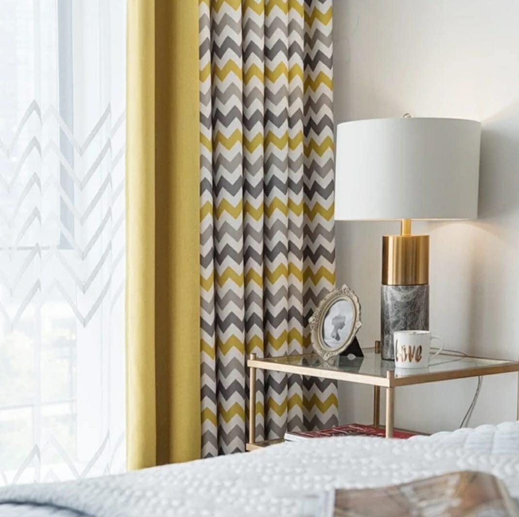Velvet Striped With 2 Navy  Panels - Steel Grommets