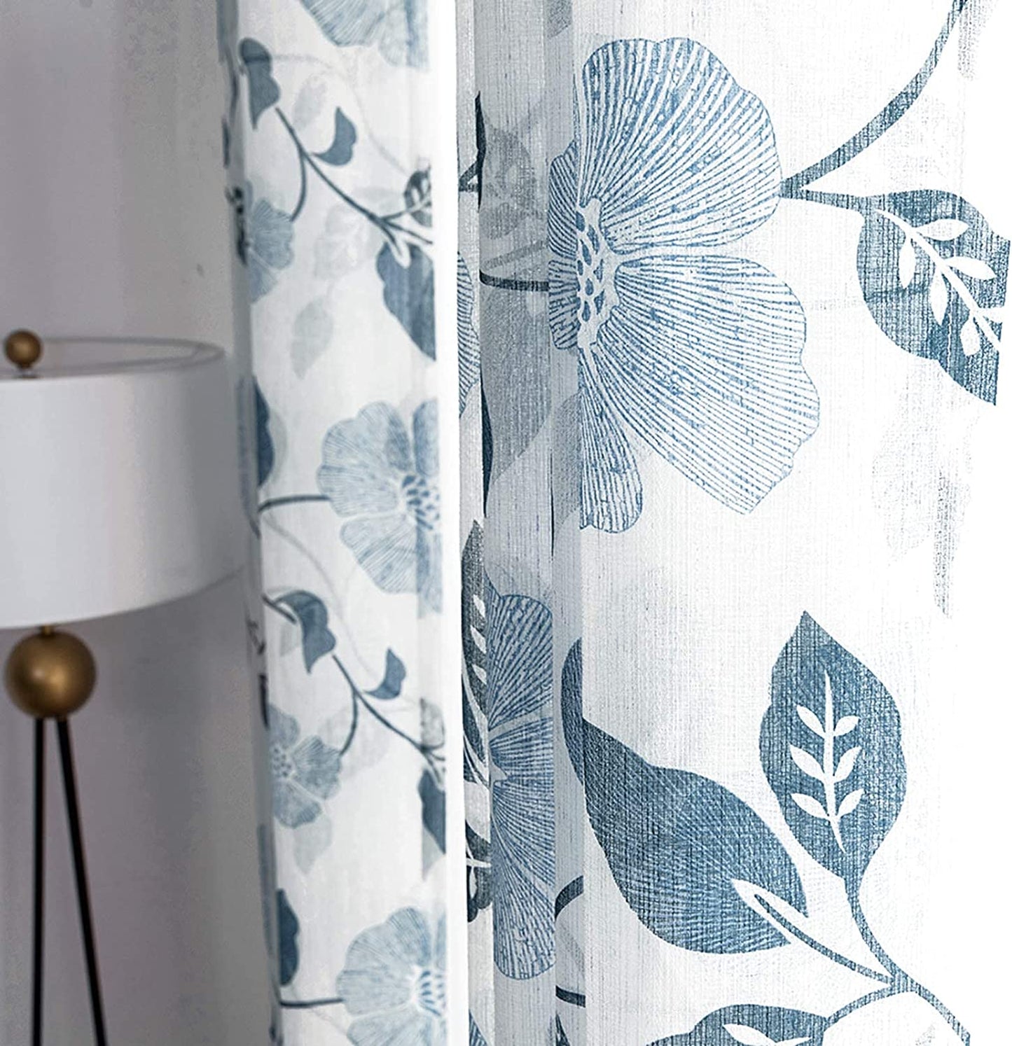 Linen Floral Semi Transparent Curtain - Rod Pocket